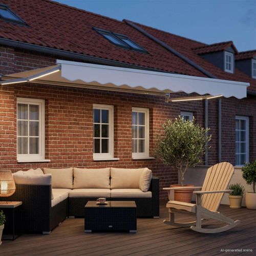 Ръчен изтеглящ сенник с LED светлини Бял 3 x 2,5 m