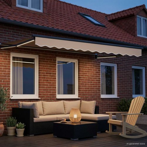 Ръчен изтеглящ сенник с LED светлини Бежов и Антрацит 2,5 x 2 m