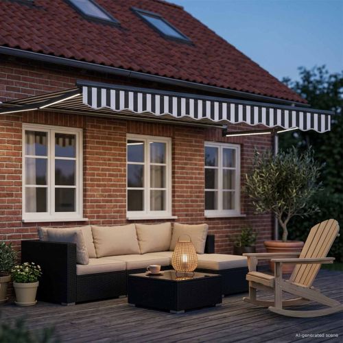 Ръчен изтеглящ сенник с LED светлини Антрацит и бяло 3,5 x 2 m