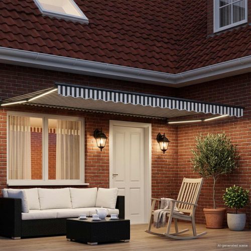 Ръчен изтеглящ сенник с LED светлини Антрацит и бяло 4 x 2 m