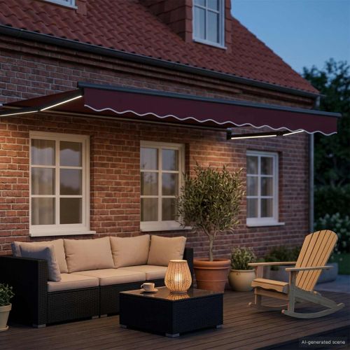 Ръчен изтеглящ сенник с LED светлини Бордо и Антрацит 3 x 2,5 m