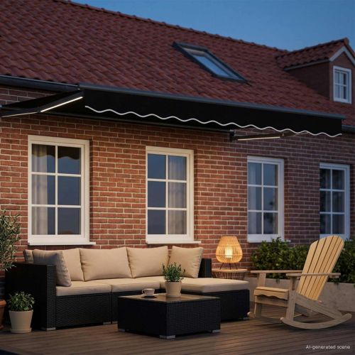 Ръчен изтеглящ сенник с LED светлини Черно и антрацит 3 x 2,5 m