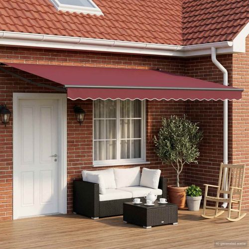 Ръчен изтеглящ сенник с LED светлини Бордо и Антрацит 4 × 3 m