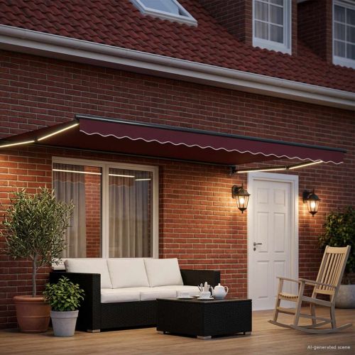 Ръчен изтеглящ сенник с LED светлини Бордо и Антрацит 4 × 3 m