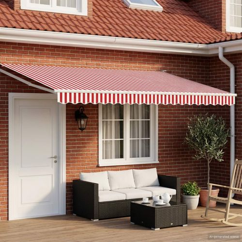 Електрически разтегателен навес Червено и бяло 5 x 3 m