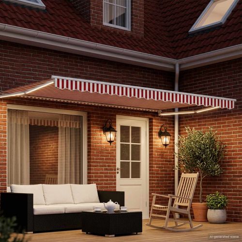 Електрически разтегателен навес Червено и бяло 5 x 3 m