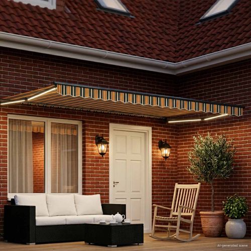 Електрически разтегателен навес Зелен и жълт 5 x 3 m