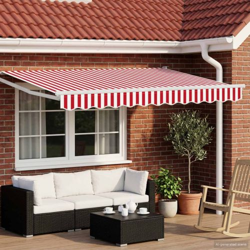 Електрически разтегателен навес Червен и бял 3 x 2,5 m