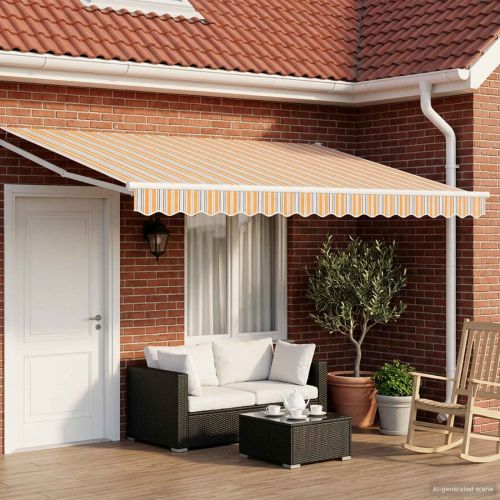 Електрически разтегателен навес Синьо, Оранжево, Бяло 4 × 3 m