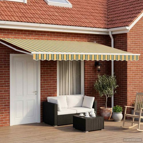 Електрически разтегателен навес Зелено, Жълто, Бяло 4 × 3 m