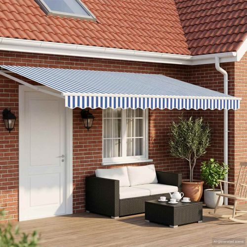 Електрически разтегателен навес Синьо и бяло 5 x 3 m