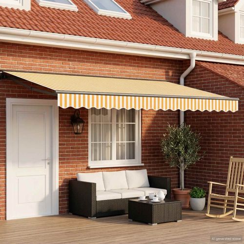Електрически разтегателен навес Жълто, Бяло, Антрацит 4 × 3,5 m