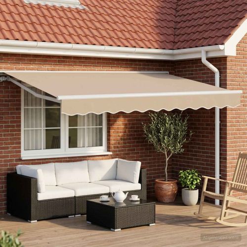 Електрически разтегателен навес Бежов и бял 3,5 x 2,5 m