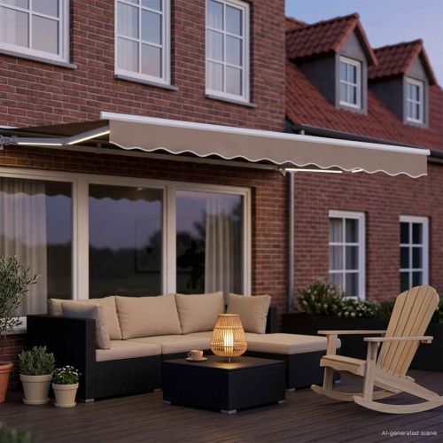 Електрически разтегателен навес Бежов и бял 3,5 x 2,5 m