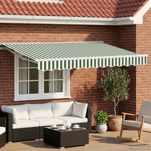 Електрически разтегателен навес Зелен и бял 3,5 x 2,5 m