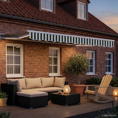 Електрически разтегателен навес Зелен и бял 3,5 x 2,5 m