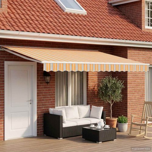 Електрически разтегателен навес Синьо, Оранжево, Бяло 4 × 3 m