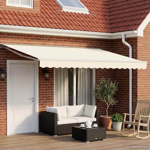 Електрически разтегателен навес Слонова кост и бяло 4 x 2 m