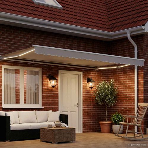 Ръчна рамка за сенник с LEDs Бял 4 × 3 m Алуминий