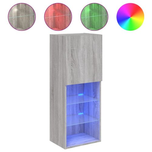 ТВ шкаф с LED осветление, сив сонома, 40,5x30x102 см