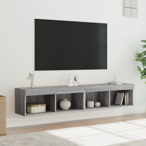 ТВ шкафове с LED осветление, 2 бр, сив сонома, 80x30x30 см