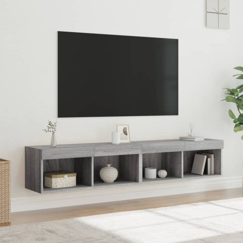 ТВ шкафове с LED осветление, 2 бр, сив сонома, 80x30x30 см