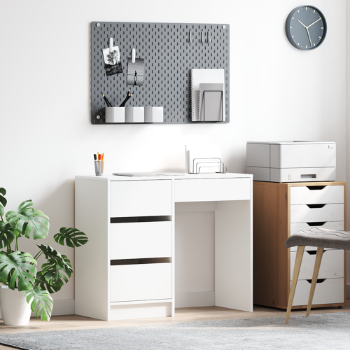 Бюро с чекмедже Бяло 90 x 37.5 x 75 см Инженерно дърво