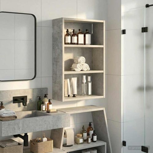 Банен стенен шкаф с рафт Бетонно Сиво 40 x 16 x 62,5 см