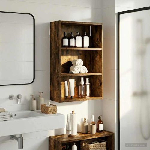 Банен стенен шкаф с рафт Пушена Дъб 40 x 16 x 62,5 см