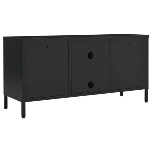 ТВ шкаф, черен, 105x35x52 см, стомана и стъкло