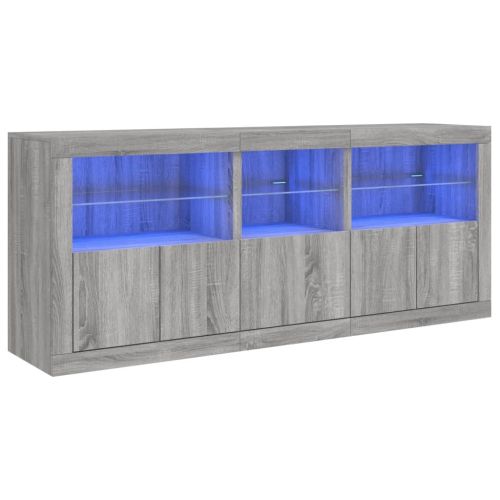 Сайдборд с LED светлини, сив сонома, 162x37x67 см