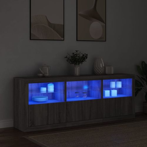 Сайдборд с LED светлини, сив сонома, 181,5x37x67 см