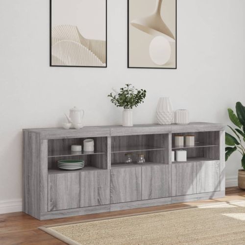 Сайдборд с LED светлини, сив сонома, 181,5x37x67 см