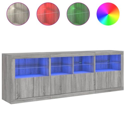 Сайдборд с LED светлини, сив сонома, 202x37x67 см