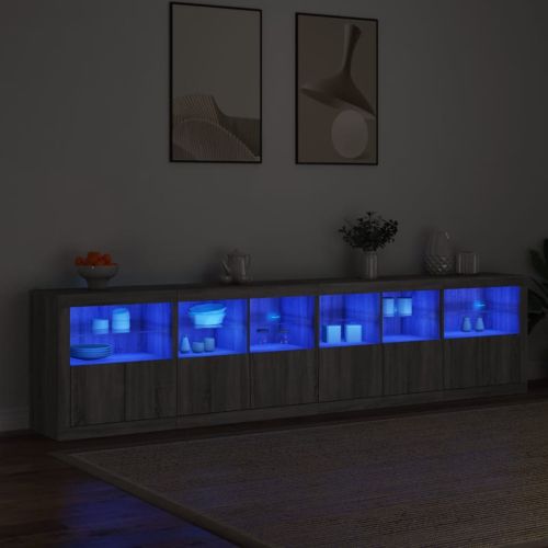 Сайдборд с LED светлини, сив сонома, 283x37x67 см