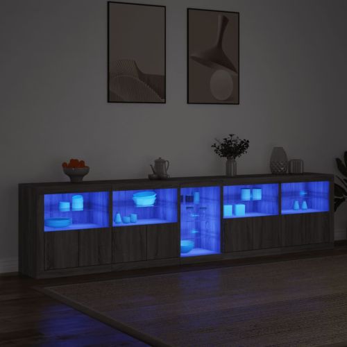 Сайдборд с LED светлини, сив сонома, 283x37x67 см