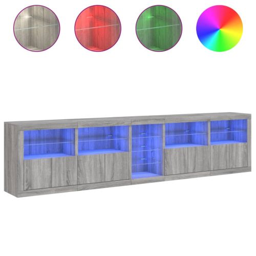 Сайдборд с LED светлини, сив сонома, 283x37x67 см