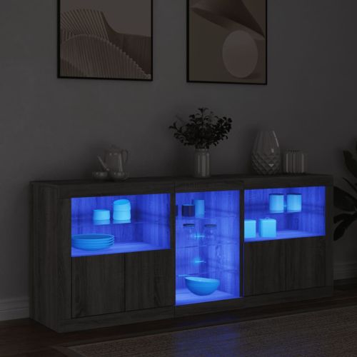 Сайдборд с LED светлини, сив сонома, 162x37x67 см