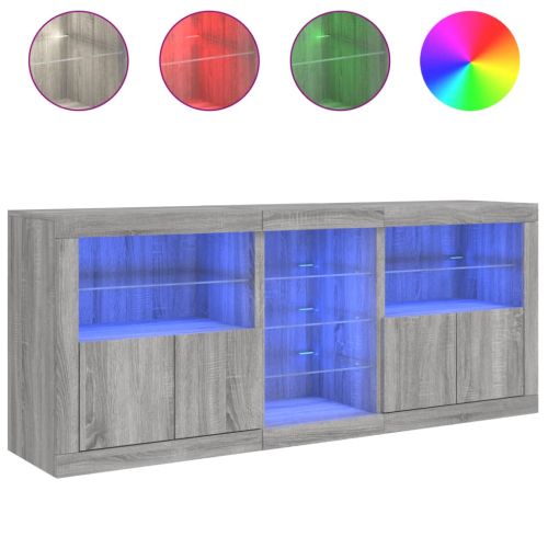 Сайдборд с LED светлини, сив сонома, 162x37x67 см