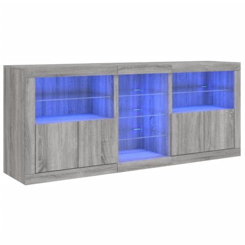 Сайдборд с LED светлини, сив сонома, 181,5x37x67 см
