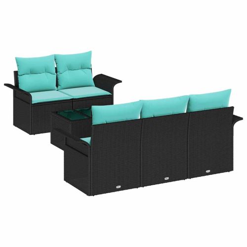 Градински Софа Комплект с възглавница 6 pcs Черно полиратан