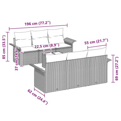 Градински Софа Комплект с възглавница 7 pcs Черно полиратан