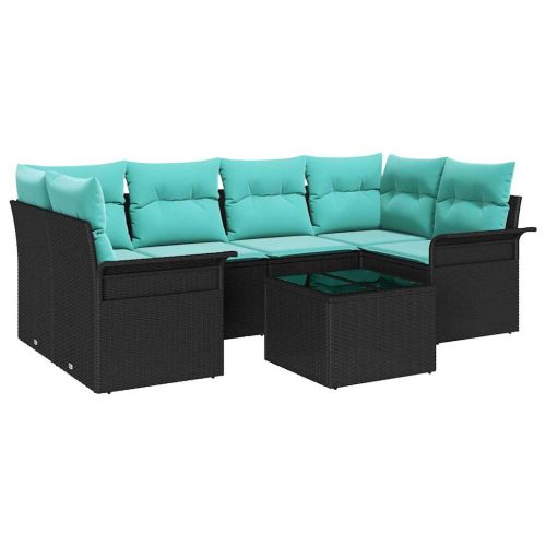Градински Софа Комплект с възглавница 7 pcs Черно полиратан