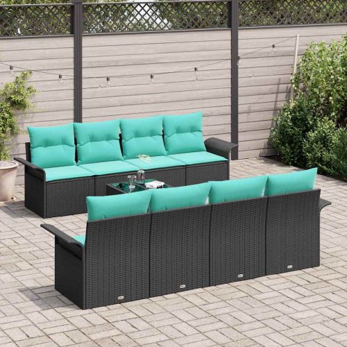 Градински Софа Комплект с възглавница 9 pcs Черно полиратан