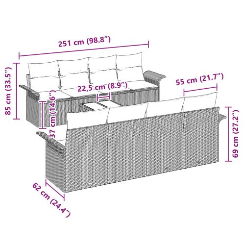 Градински Софа Комплект с възглавница 9 pcs Черно полиратан