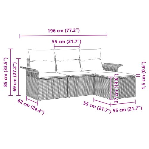 Градински Софа Комплект с възглавница 4 pcs Черно полиратан