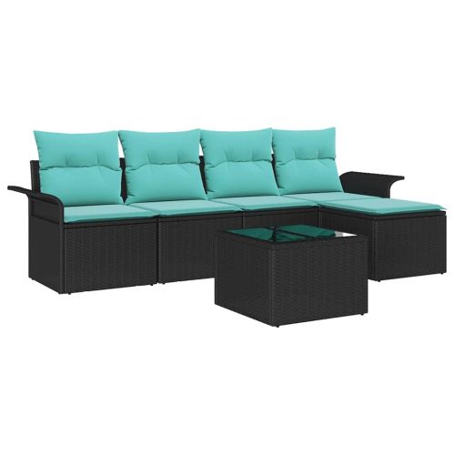 Градински Софа Комплект с възглавница 6 pcs Черно полиратан