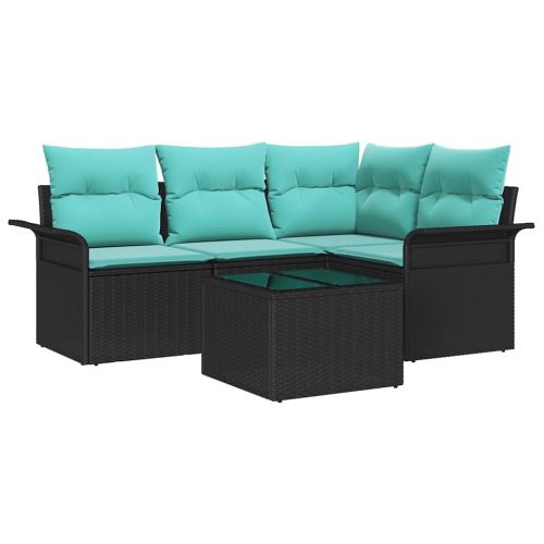 Градински Софа Комплект с възглавница 5 pcs Черно полиратан