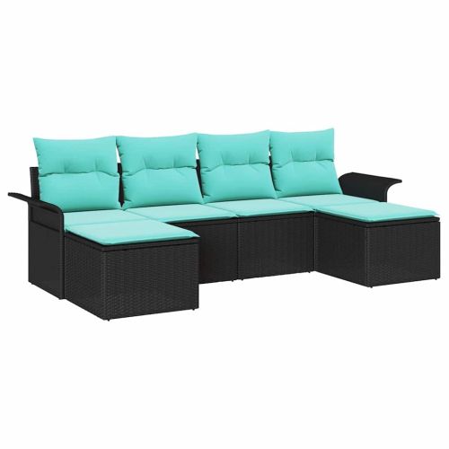 Градински Софа Комплект с възглавница 6 pcs Черно полиратан