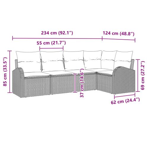 Градински Софа Комплект 5 pcs Кафяво полиратан